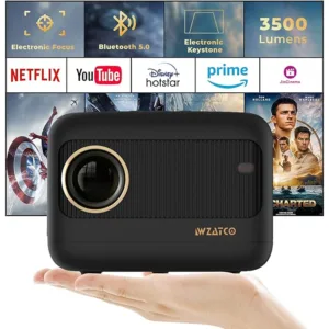 WZATCO Eve-Portable 720P Native Projector for Home,1080P Full HD Support,Bluetooth 5.0,3500 lumens (350 ANSI), 5W HiFi Speaker, Compatible with 4K TV Stick