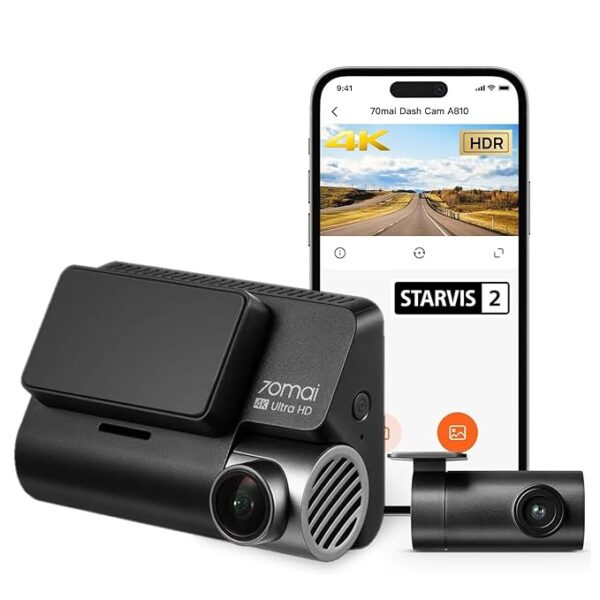 70mai A810 True 4K HDR Dual Vision Dash Cam, Built-in GPS Logger, ADAS