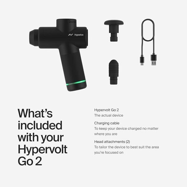 Hypervolt Go 2 in Black - Featuring Quiet Glide Technology - Handheld Percussion Massage Gun ,3 Speeds, 2 Interchangeable Heads, Helps Relieve Sore Muscles and Stiffness - Image 6