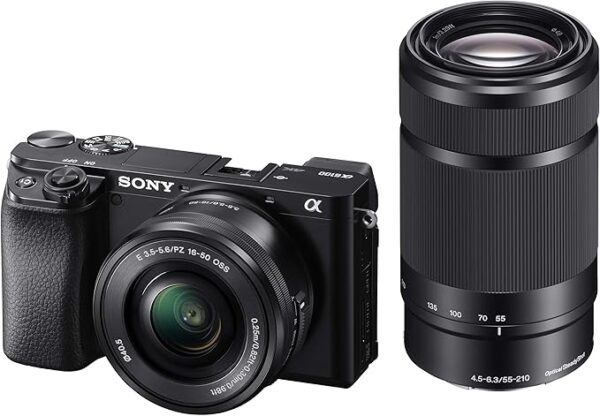 Sony Alpha ILCE-6100Y 24.2 MP Mirrorless Digital SLR Camera with 16-50 mm, 55-210 mm Zoom Lenses, APS-C Sensor, Fast Auto Focus,Real-time Eye AF,Real-time Tracking-Sealed Pack