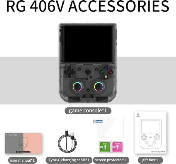 RG406V Android 13 Handheld Game Console 4\" HD IPS 8GB RAM 128GB Storage RGB Lighting Game Player 5500mAh Battery Multi-Format Game Support(Black Transparent) - Image 7