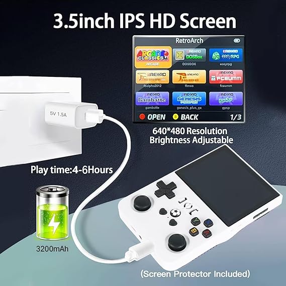 R36Pro MAX Retro Handheld Video Game Console – IPS Screen, Orange, With Carrying Case