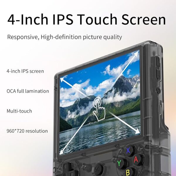 RG406V Android 13 Handheld Game Console 4\" HD IPS 8GB RAM 128GB Storage RGB Lighting Game Player 5500mAh Battery Multi-Format Game Support(Black Transparent) - Image 2