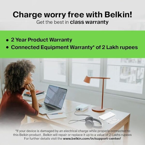 Belkin 108W GaN USB Charging Station for Multiple Devices, 2 Type C + 2 Type A Ports Fast Desktop Charger Dock Hub for iPhone, Apple Watch, iPad Pro, Air, Mini, MacBook Pro 16” 14” and Air - White - Image 2
