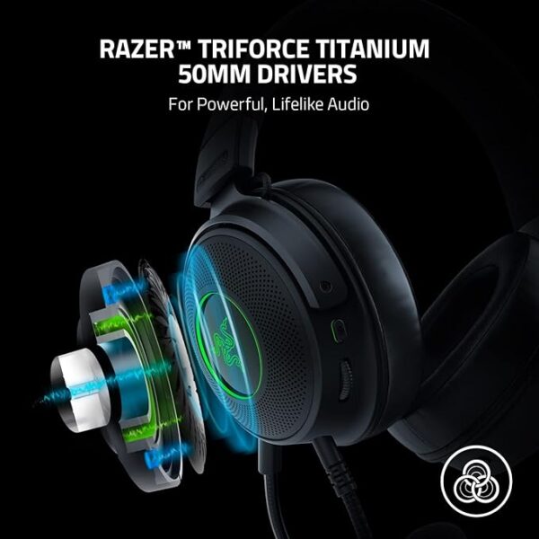 Razer Kraken V3 HyperSense Wired USB Gaming Headset Haptic Technology: Triforce Titanium 50mm Drivers - Detachable Mic - Image 3