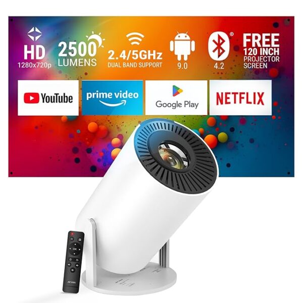 Ant Esports View 521 Smart LED Projector - White | 1080P & 4K Support I 2500 Lumens I WiFi +BT, Android 9 I HDMI/USB I Upto 130\"(330cm) Max Screen I Speaker Power 3W I 720P Native Included 120Screen