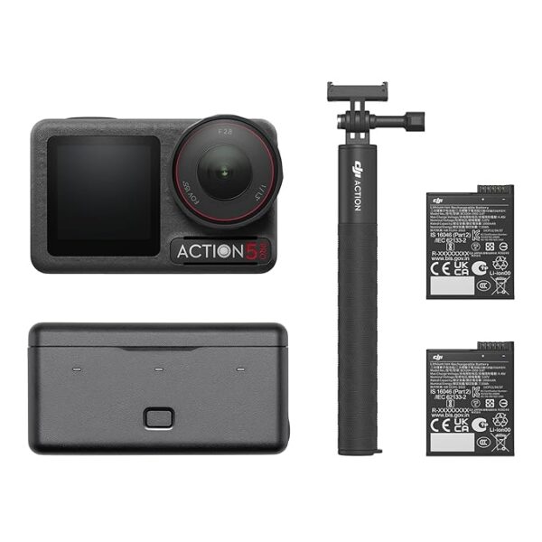 DJI Osmo Action 5 Pro Adventure Combo, Action Camera 4K with 1/1.3\" Sensor, 12h Extended Battery Life with 3 Batteries, Stabilization, Dual OLED Touchscreens, Mini Action Camera for Travel, Vlog