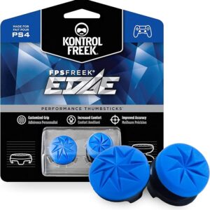 KontrolFreek FPS Freek Edge for PlayStation 4 (PS4) and PlayStation 5 (PS5) Controller | Performance Thumbsticks Covers Gaming Joystick | 1 High Convex Stick, 1 Convex Stick Lowered | Blue