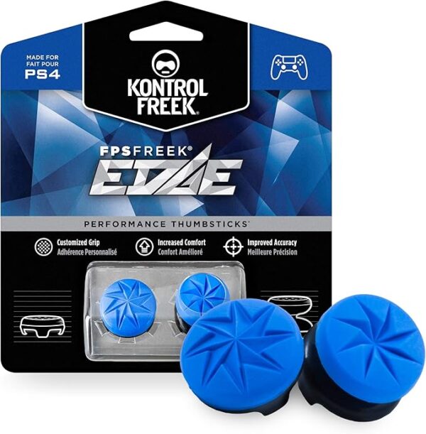 KontrolFreek FPS Freek Edge for PlayStation 4 (PS4) and PlayStation 5 (PS5) Controller | Performance Thumbsticks Covers Gaming Joystick | 1 High Convex Stick, 1 Convex Stick Lowered | Blue