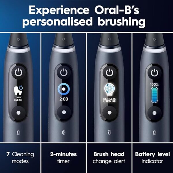 Oral-B iO9 Ultimate Electric Toothbrush, 7 Smart Modes, Pressure Sensor, Interactive Display & AI Personalization, 3hr Quick Charge, 2 Year Warranty by Oral B, IPX7, refill holder,Adult,Black - Image 5