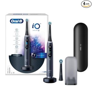 Oral-B iO9 Ultimate Electric Toothbrush, 7 Smart Modes, Pressure Sensor, Interactive Display & AI Personalization, 3hr Quick Charge, 2 Year Warranty by Oral B, IPX7, refill holder,Adult,Black