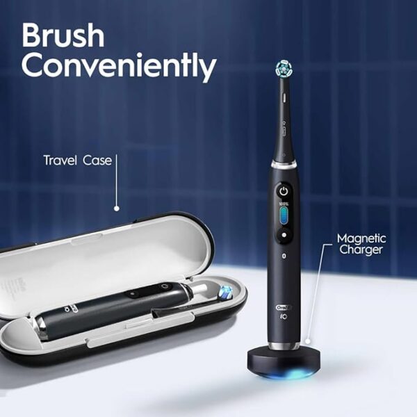 Oral-B iO9 Ultimate Electric Toothbrush, 7 Smart Modes, Pressure Sensor, Interactive Display & AI Personalization, 3hr Quick Charge, 2 Year Warranty by Oral B, IPX7, refill holder,Adult,Black - Image 6