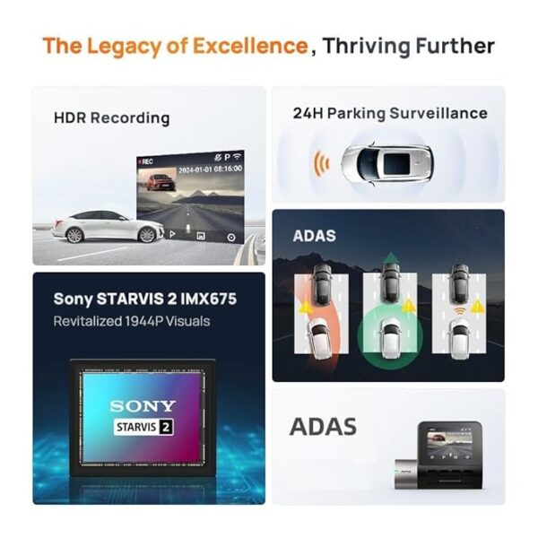 70mai A510 HDR 3K Dash Cam, STARVIS 2 IMX675 Sensor, ADAS, Built-in GPS Logger, Route Recorder, MaiColor Vivid+ with Night Owl Vision, App Playback & Share, Optional Parking Monitoring - Image 3