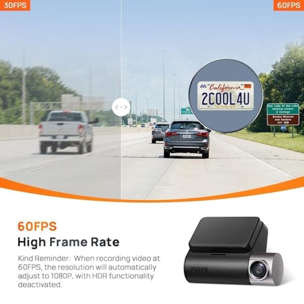 70mai A510 HDR 3K Dash Cam, STARVIS 2 IMX675 Sensor, ADAS, Built-in GPS Logger, Route Recorder, MaiColor Vivid+ with Night Owl Vision, App Playback & Share, Optional Parking Monitoring - Image 4