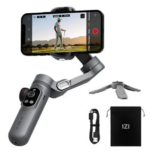IZI GO-X Mobile Handheld Gimbal Stabiliser, 3-Axis, OLED Display, LED Fill Light, Wireless Charge Pad, Android, iPhone, Smart AI Track, Portable Gimbal.