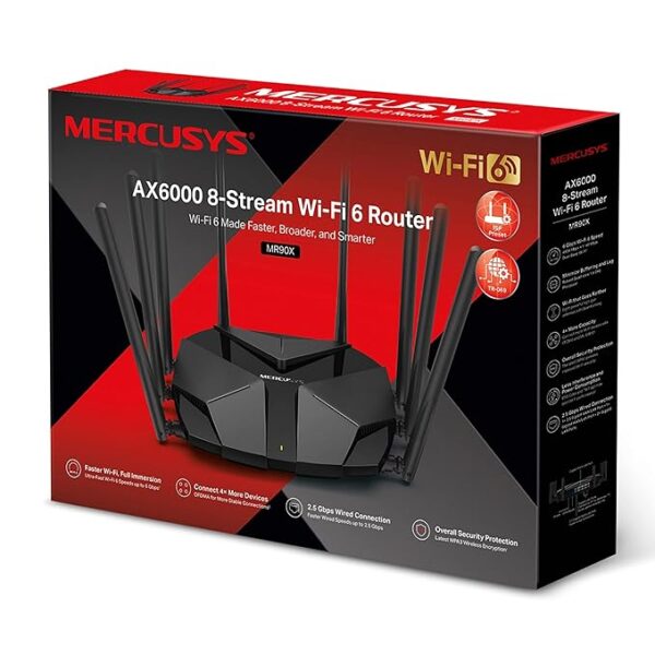 Mercusys MR90X AX6000 8-Stream Wi-Fi 6 Router | 6000 Mbps Tri-Band Wireless 2.5 Gbps Muti – Gigabit Port, 4×4 MU-MIMO, Smart WiFi Connect, WPA3 - Image 3