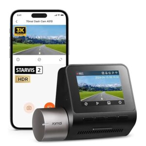 70mai A510 HDR 3K Dash Cam, STARVIS 2 IMX675 Sensor, ADAS, Built-in GPS Logger, Route Recorder, MaiColor Vivid+ with Night Owl Vision, App Playback & Share, Optional Parking Monitoring