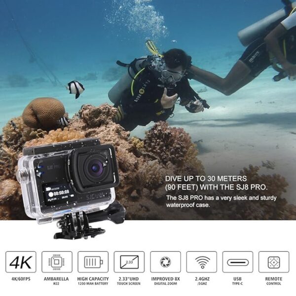 SJCAM SJ8 Pro 12 MP 4K 60fps 2.33\" 30M Waterproof IPS Touch Screen Action Camera with 8X Digital Zoom,Gyro Stabilization, Dual Stereo Microphones ,Dual Screen - Image 2
