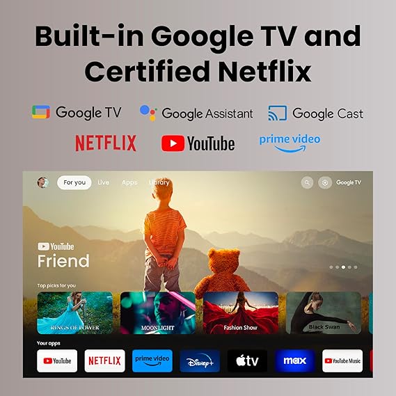 BenQ GP520 4K 4LED Smart Projector,Brightness 2600 ANSI Lumens,Excellent Colors 98% REC709,Upto 200\"Screen Size,Auto 2D keystone,24W Speakers,Certified Google TV,WiFi,HDMI 2.1,USB-C,USB-A,Black color - Image 6