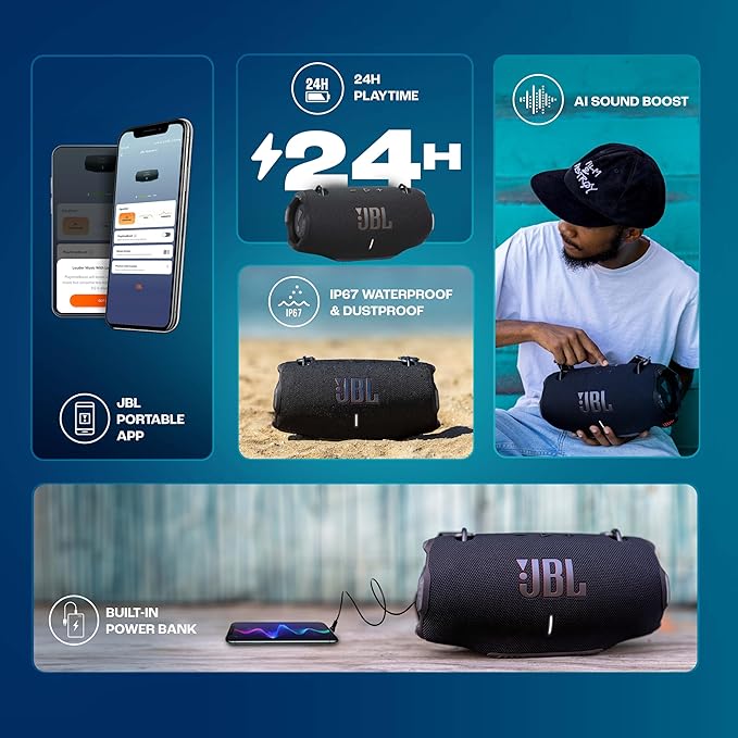 JBL Xtreme 4 Portable Bluetooth Speaker, ProSound with Powerful Bass Radiators, AI Sound Boost, Built-in Powerbank, Multispeaker Connection by Auracast, IP67, Replacable Battery, Fast Charging (Black) - Image 2