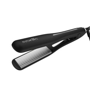 Ikonic Slim Titanium Hair Crimper PTC Heater Immediate Heat Up Adjustable Temperature Titanium Plates Hair Styling for Women, All Hair Type, Black (PTC/STC)