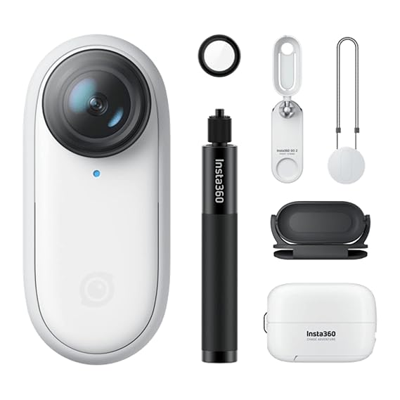 Insta360 GO 2 – Small Action Camera, Weighs 1 oz, Waterproof, Stabilization, POV Capture, 1/2.3\" Sensor, with Charge Case and Wearable Camera Accessories for Travel, Sports, Vlog, Selfie Stick Kit