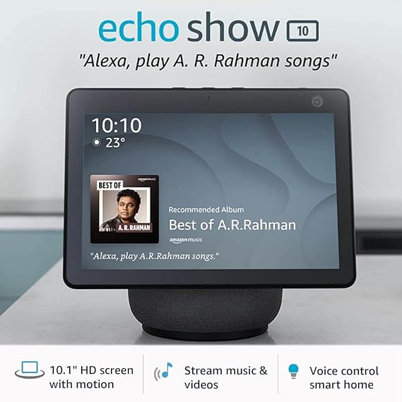 Amazon Echo Show 10 - Premium smart speaker with 10.1\" HD screen, 13 MP camera, Bluetooth and Alexa (Black)