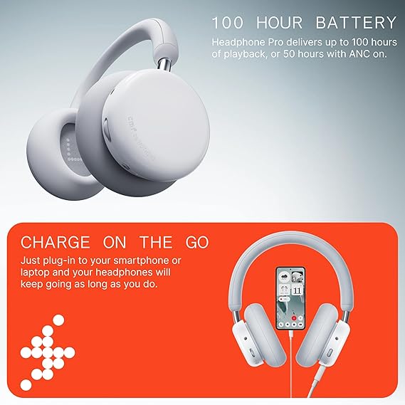 CMF BY NOTHING Headphone Pro, Hi-Res+LDAC|100hrs Playback|40dB ANC|5min=8hrs Charge|40mm Driver Bluetooth & Wired -Black - Image 5