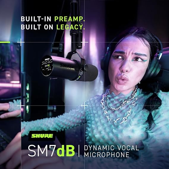 Shure SM7dB Dynamic Vocal Microphone w/Built-in Preamp for Streaming, Podcast, & Recording, Wide-Range Frequency, Warm & Smooth Sound, Rugged Construction, Detachable Windscreen - Black - Image 7