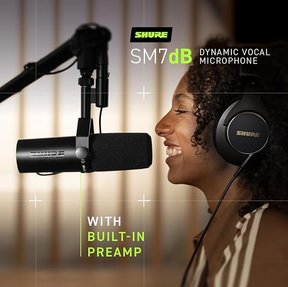 Shure SM7dB Dynamic Vocal Microphone w/Built-in Preamp for Streaming, Podcast, & Recording, Wide-Range Frequency, Warm & Smooth Sound, Rugged Construction, Detachable Windscreen - Black - Image 6