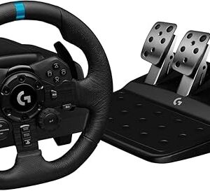 Logitech G923 Racing Wheel and Pedals, TRUEFORCE Feedback, Responsive Driving Design, Dual Clutch Launch Control, Genuine Leather Steering Wheel Cover, for PS5, PS4, PC, Mac - Black
