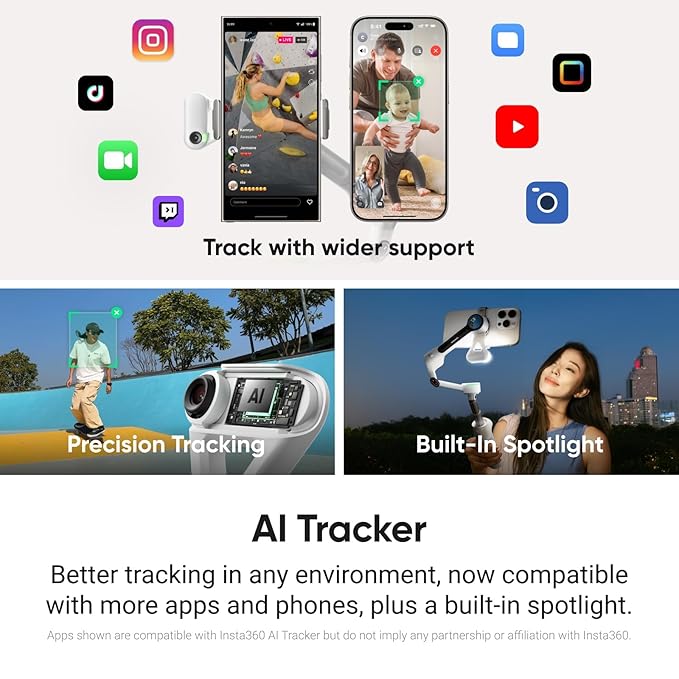 Insta360 Flow 2 Pro AI Tracker Bundle Grey - Industry-First AI Phone Gimbal with Apple DockKit, Pioneering 360º Pan Tracking, Free Tilt, Built-in Tripod/Selfie Stick, Portable Vlog/Travel Stabilizer - Image 3