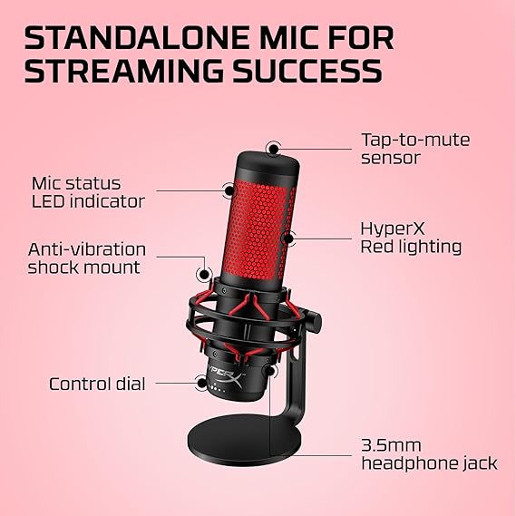 HyperX QuadCast - USB Condenser Gaming Unidirectional Microphone, for PC, PS4 and Mac, Red LED - Black (HX-MICQC-BK) - Image 6