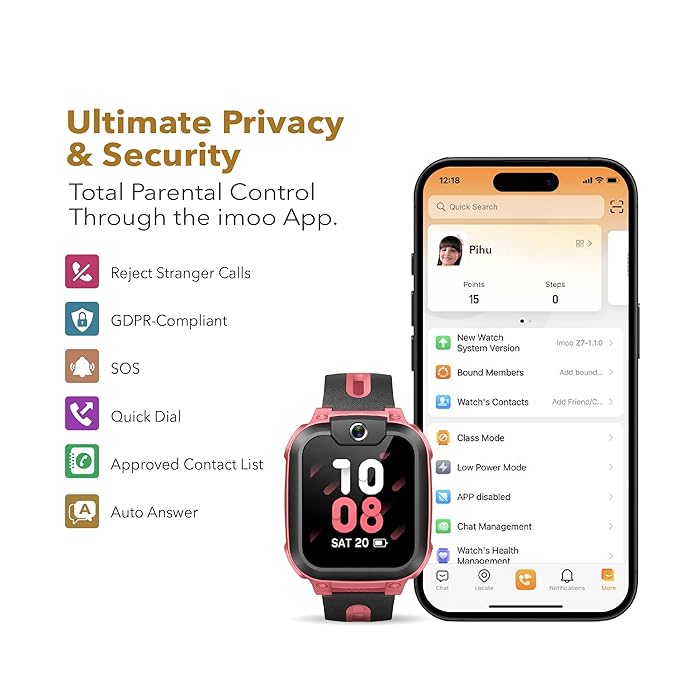 imoo Phone Watch Z1 – Smart Watch with GPS Tracker, 4G Video & Voice Calls, Advanced Parental Controls, Durable Quality with IPX8 Water Resistance, SOS, for Kids (Grapefruit Red) - Image 5